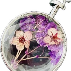 Hildie & Jo Purple & Pink Floral Clear Glass Pendant & Silver Chain Necklace